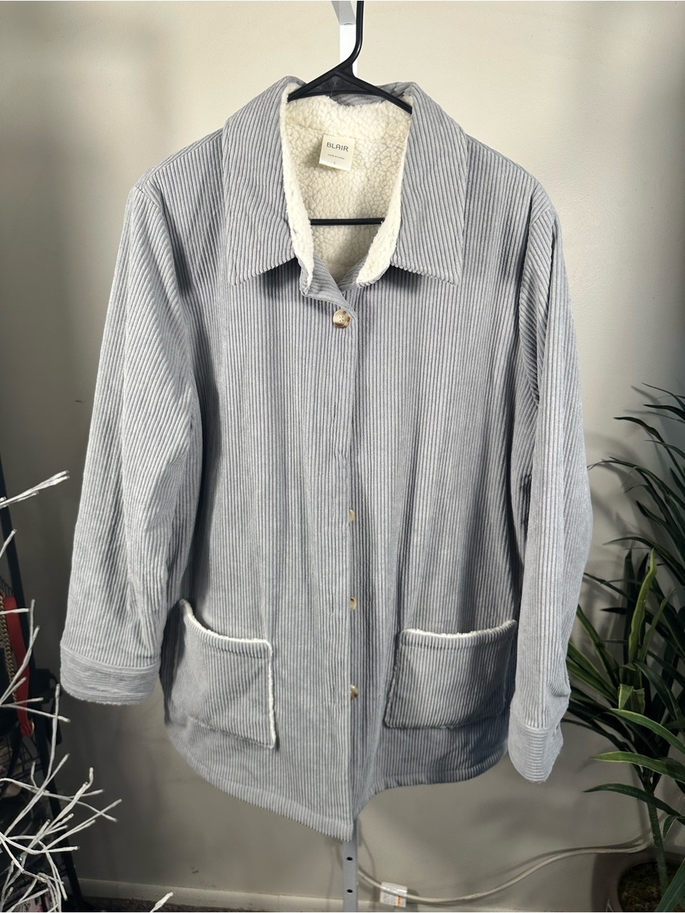 E3. Blair Women’s Light Gray Corduroy Sherpa Jacket